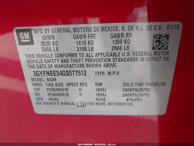 2016 CADILLAC SRX 3GYFNEE34GS577512 Photo 8