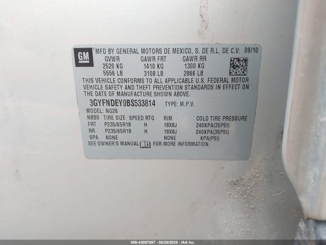 2011 CADILLAC SRX 3GYFNDEY0BS533814 Photo 8