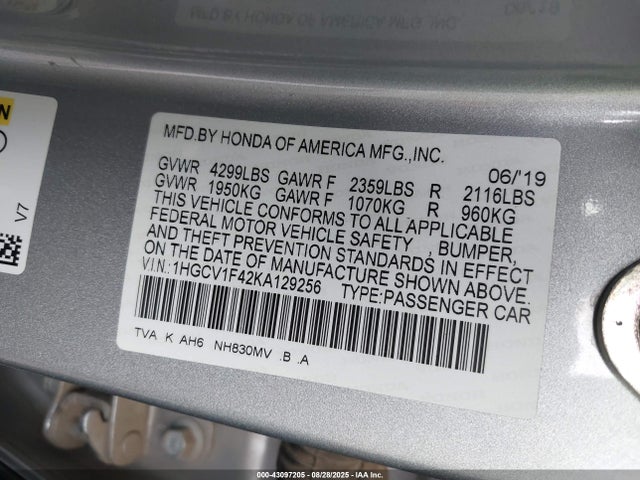 1HGCV1F42KA129256 Honda l15be