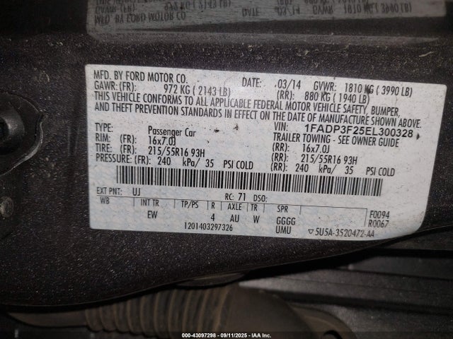 Ford Focus 2014 1FADP3F25EL300328 Image 9