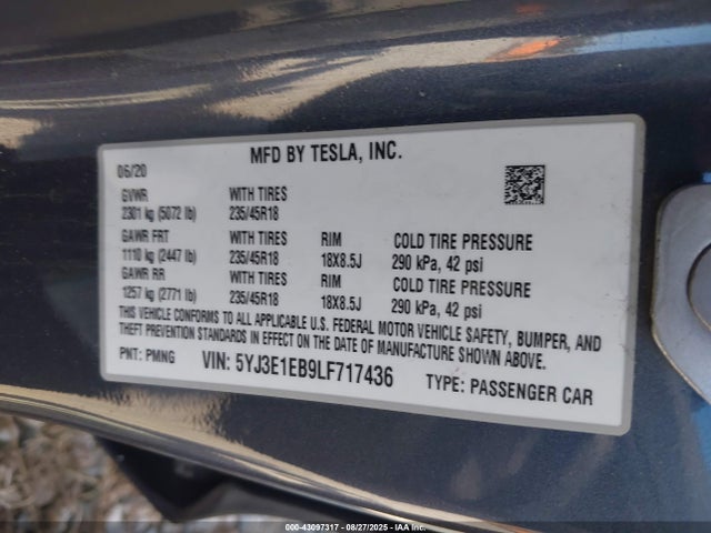 Tesla 2020 2020 5YJ3E1EB9LF717436 Image 9