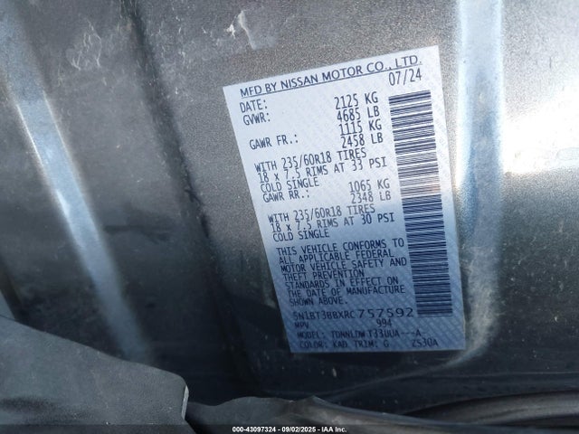 43097324 :رقم المزاد ، 5N1BT3BBXRC757592 vin ، 2024 Nissan Rogue Sv Intelligent Awd مزاد بيع