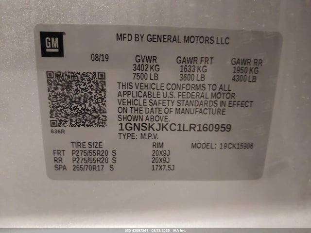 1GNSKJKC1LR160959 Chevrolet l83 - sidi: spark ignited direct injection, vvt: variable valve timing, afm, e85 max, alum