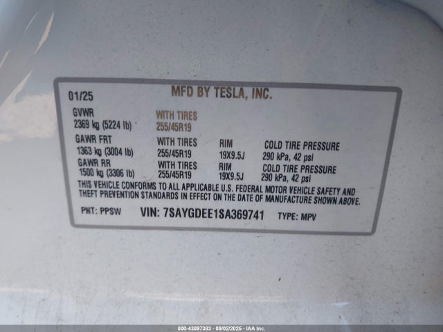 2025 TESLA MODEL Y 7SAYGDEE1SA369741 Photo 8