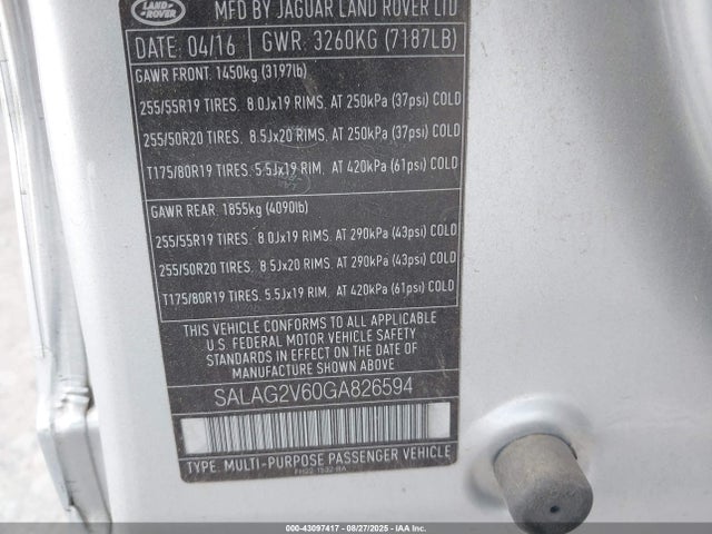 SALAG2V60GA826594 Land Rover s/c lev2 ulev