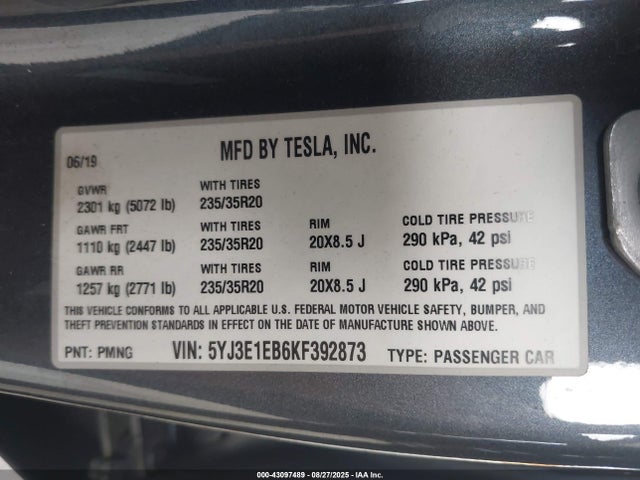 2019 TESLA MODEL 3 5YJ3E1EB6KF392873 Photo 8