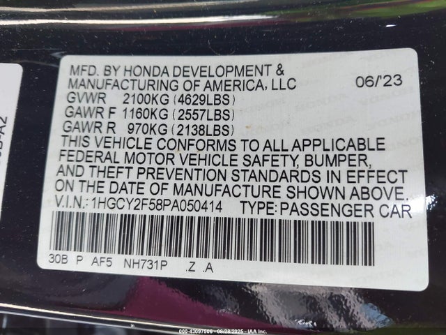1HGCY2F58PA050414 Honda lfc5