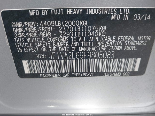 Subaru 2015 2015 JF1VA2L69F9805083 Image 9