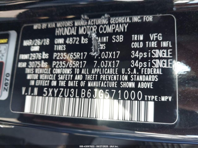 5XYZU3LB6JG571000 Hyundai gdi theta ii