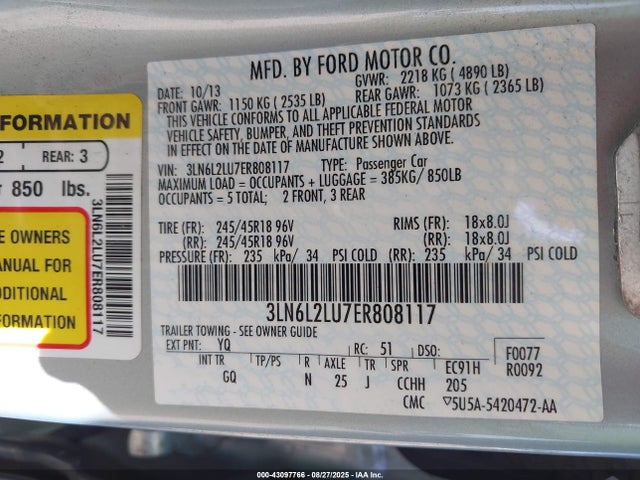 3LN6L2LU7ER808117 Lincoln 2014
