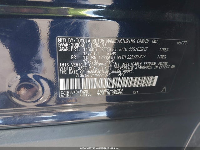 2T3W1RFV1NW221026 Toyota a25a-fks
