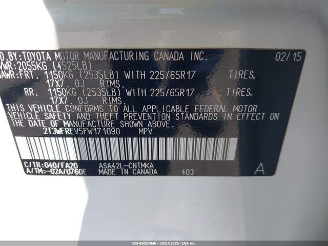 Toyota 2ar-fe 2015 2T3WFREV5FW171090 Image 9