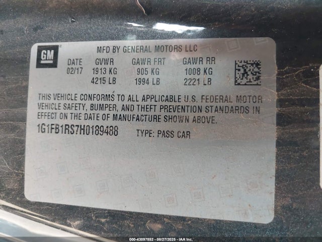 1G1FB1RS7H0189488 Chevrolet lgx - di: direct injection, vvt: variable valve timing, alum, gen 2