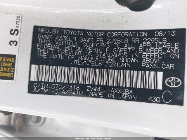 JTDZN3EU8E3291245 Toyota 2zr-fxe+5jm