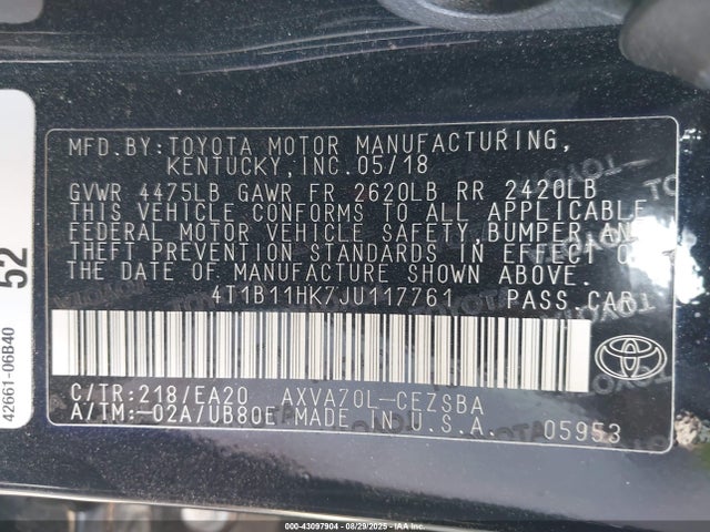 4T1B11HK7JU117761 Toyota a25a-fks