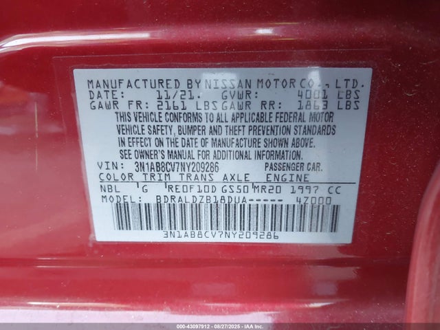 Nissan Sentra 2022 3N1AB8CV7NY209286 Image 9