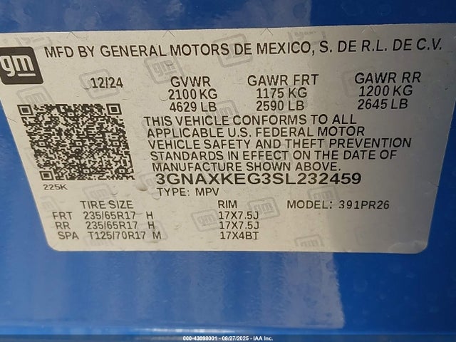 3GNAXKEG3SL232459 Chevrolet lsd