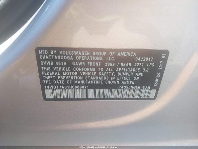 1VWDT7A31HC069071 Volkswagen tsi
