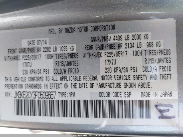 Mazda py 2015 JM3KE2CY3F0509667 Image 9