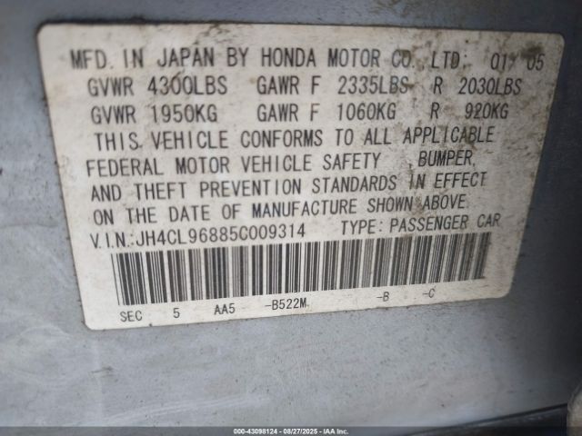 2005 ACURA TSX JH4CL96885C009314 Photo 8