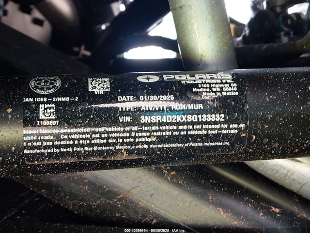 43098194 :رقم المزاد ، 3NSR4D2KXSG133332 vin ، 2025 Polaris Rzr Pro R 4 Ultimate مزاد بيع