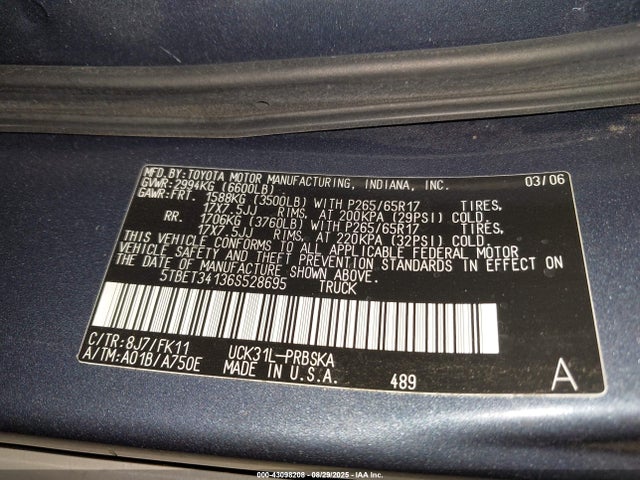 Продаж на аукціоні авто 2006 Toyota Tundra Sr5 V8, vin: 5TBET34136S528695, номер лоту: 43098208