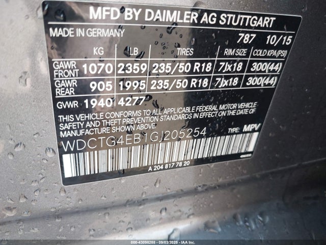 WDCTG4EB1GJ205254 Mercedes-Benz m270