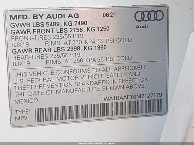 2021 AUDI Q5 WA1BAAFY0M2127179 Photo 8