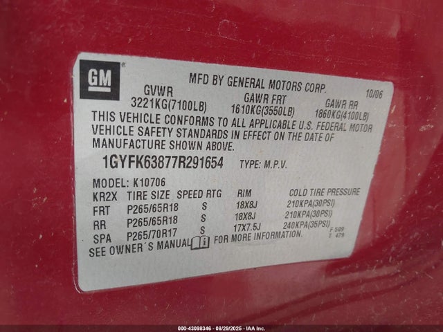 2007 CADILLAC ESCALADE 1GYFK63877R291654 Photo 8
