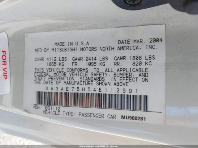 2004 MITSUBISHI ECLIPSE SPYDER 4A3AE75H54E112991 Photo 8