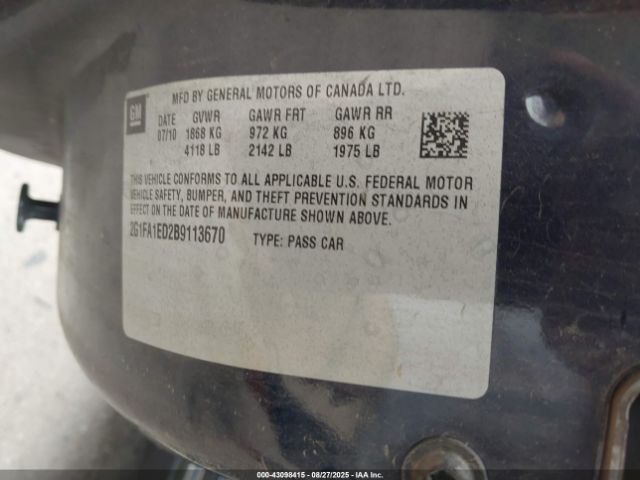 2011 CHEVROLET CAMARO 2G1FA1ED2B9113670 Photo 8