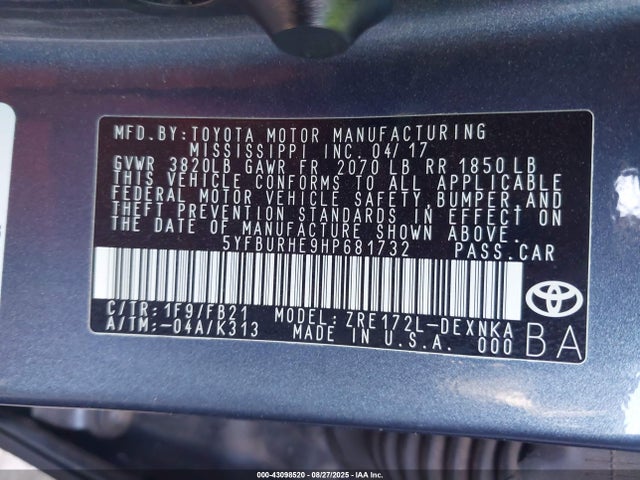 5YFBURHE9HP681732 Toyota 2zr-fe