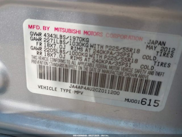 2012 MITSUBISHI OUTLANDER SPORT JA4AP4AU2CZ011200 Photo 8