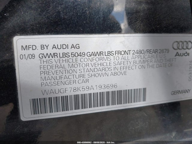 2009 AUDI A4 WAUGF78K59A193696 Photo 8