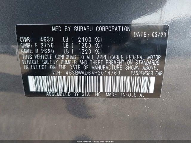 4S3BWAD64P3014763 Subaru na, u5