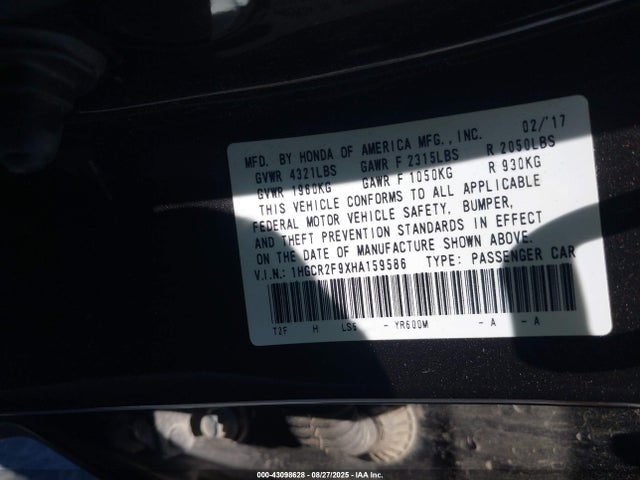 1HGCR2F9XHA159586 Honda k24w1
