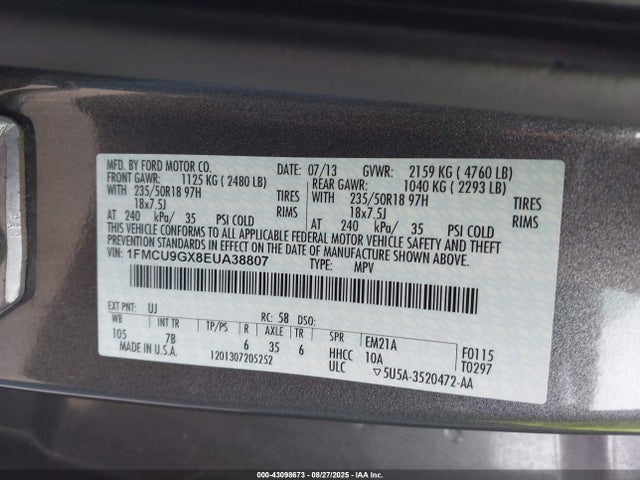 Ford 2014 2014 1FMCU9GX8EUA38807 Image 9