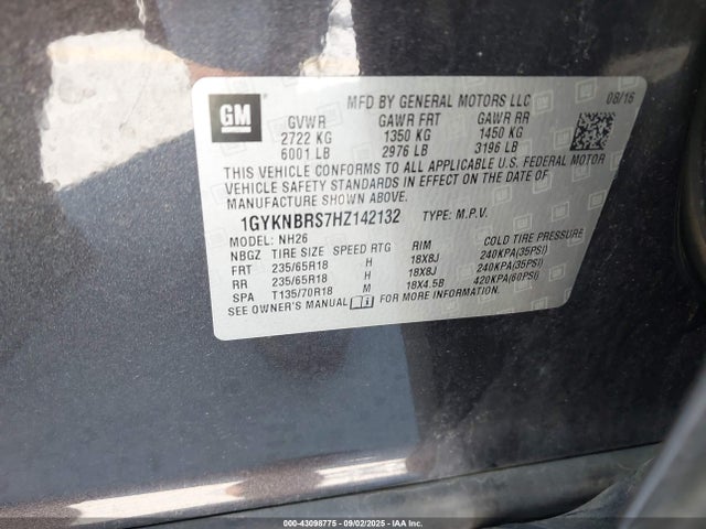 1GYKNBRS7HZ142132 Cadillac lgx - di: direct injection, vvt: variable valve timing, alum, gen 2