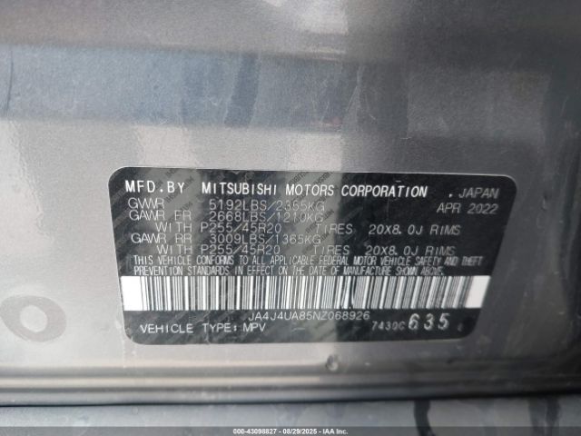 2022 MITSUBISHI OUTLANDER JA4J4UA85NZ068926 Photo 8