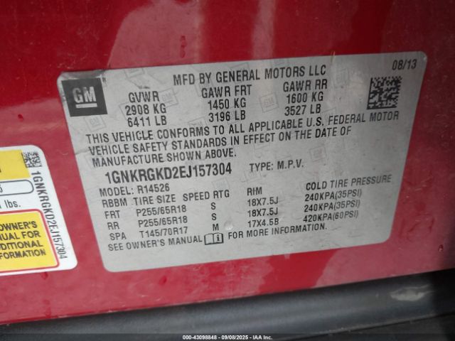 2014 CHEVROLET TRAVERSE 1GNKRGKD2EJ157304 Photo 8