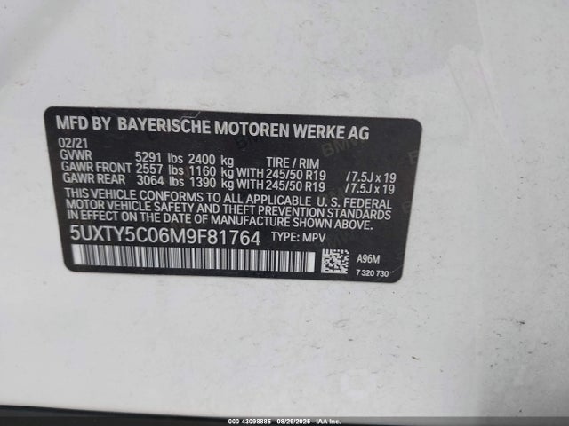 BMW X3 2021 5UXTY5C06M9F81764 Image 9