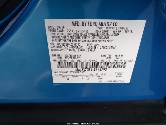 MAJ3S2GE9LC325792 Ford 2020