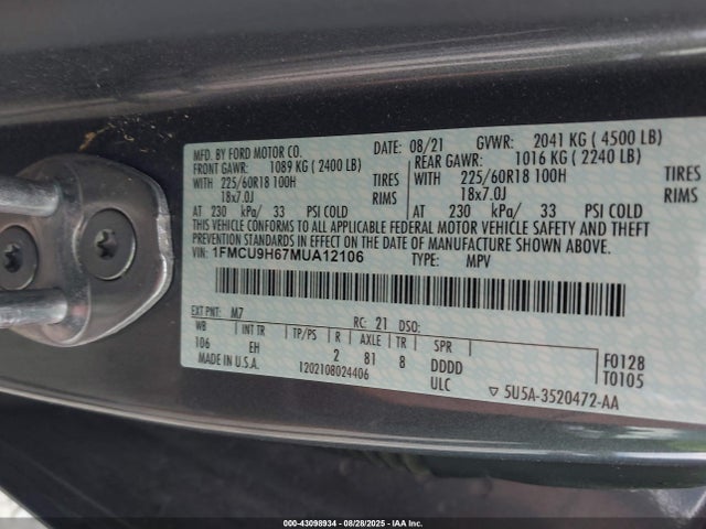 1FMCU9H67MUA12106 Ford dragon di tc