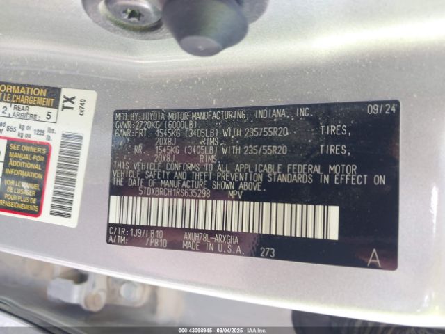 2024 TOYOTA HIGHLANDER HYBRID 5TDXBRCH1RS635298 Photo 8