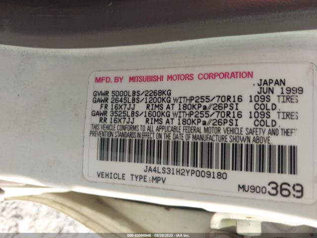 2000 MITSUBISHI MONTERO SPORT JA4LS31H2YP009180 Photo 8