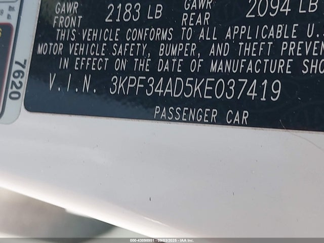 3KPF34AD5KE037419 KIA mpi nu
