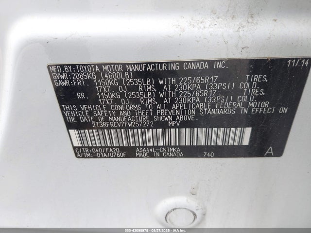 Toyota 2ar-fe 2015 2T3RFREV7FW257272 Image 9