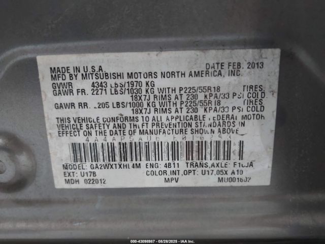 2013 MITSUBISHI OUTLANDER SPORT 4A4AP5AU6DE016283 Photo 8