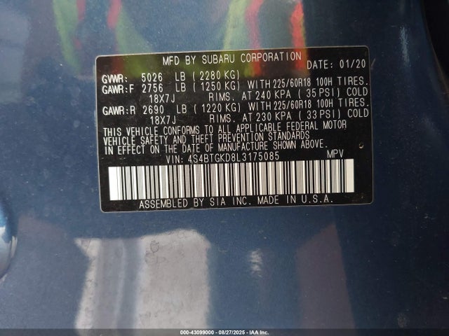 4S4BTGKD8L3175085 Subaru u4