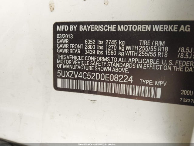 2013 Bmw X5 Xdrive35i/xdrive35i Premium/xdrive35i Sport Activity მანქანა იყიდება აუქციონზე, vin: 5UXZV4C52D0E08224, აუქციონის ნომერი: 43099006